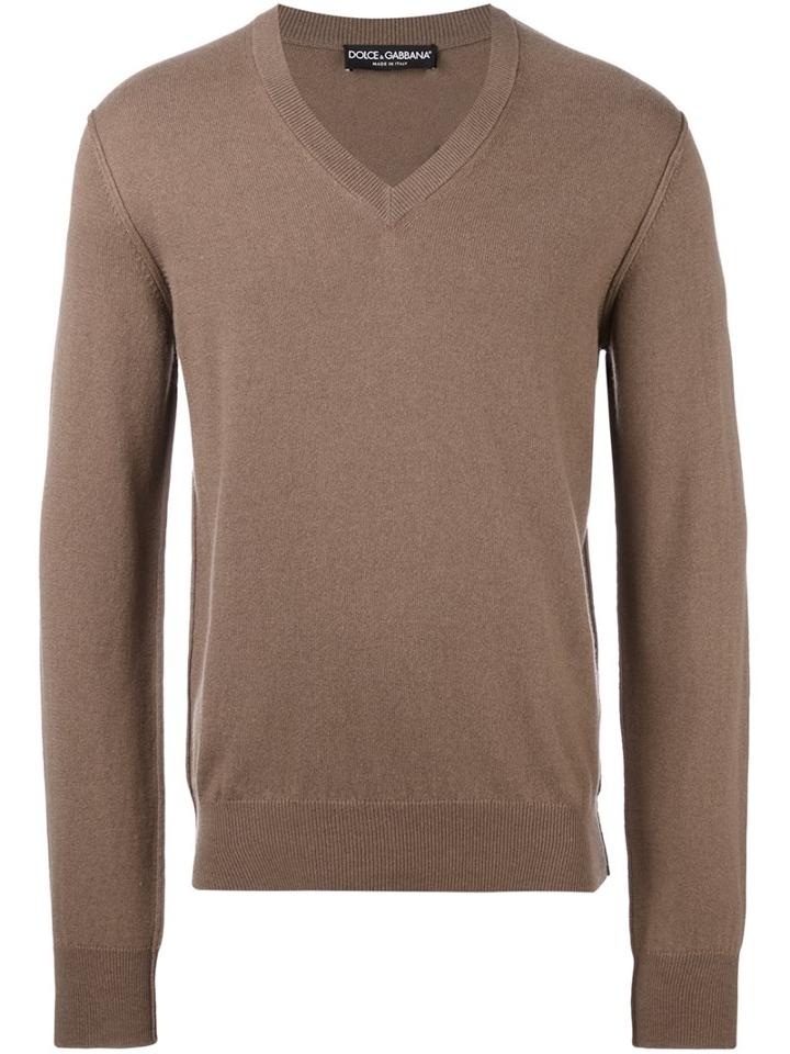Dolce & Gabbana V-neck Jumper, Men's, Size: 50, Brown, Cashmere