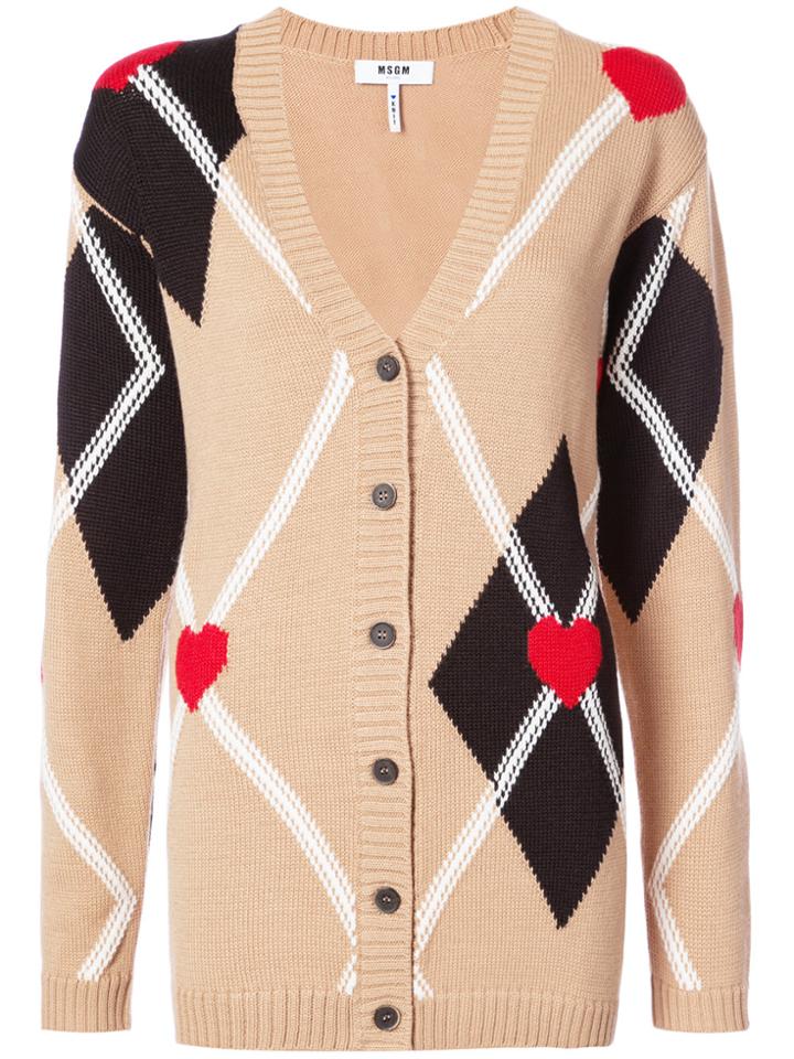 Msgm Heart Print Cardigan - Nude & Neutrals