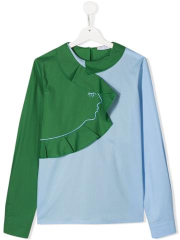 Vivetta Kids Face Embroidered Polo Top - Blue