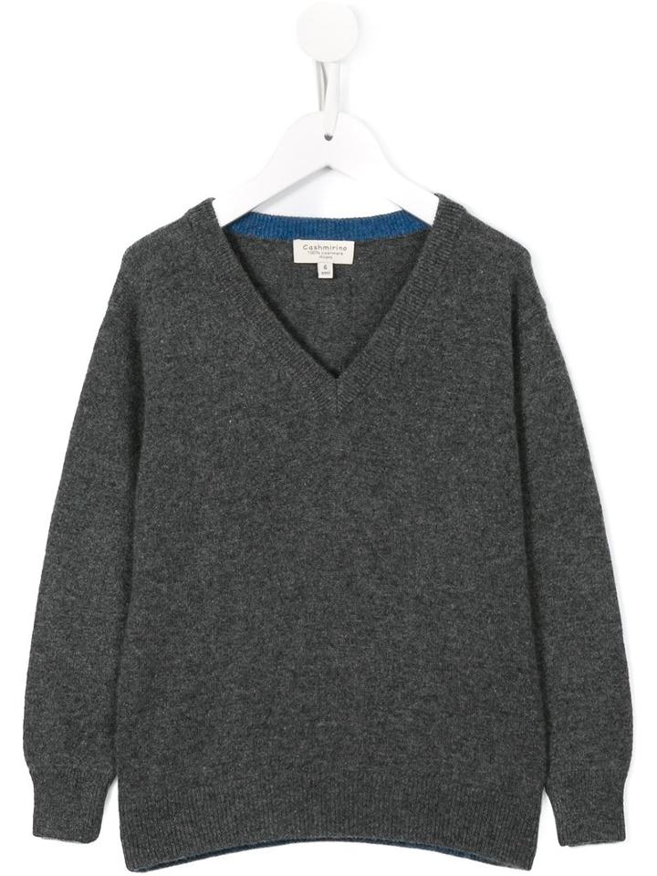 Cashmirino - V-neck Knitted Jumper - Kids - Cashmere - 6 Yrs, Grey