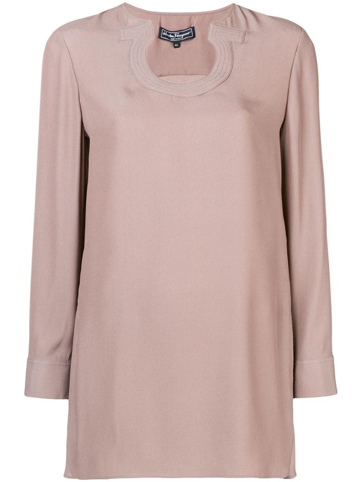 Salvatore Ferragamo Gancini Stitched Neckline Blouse - Nude & Neutrals