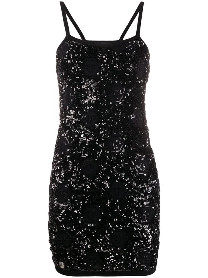 Philipp Plein Sequin Embroidered Cocktail Dress - Black