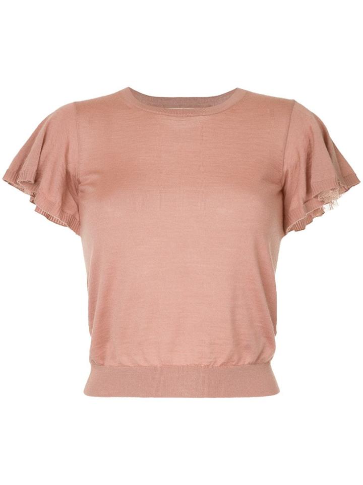 Red Valentino Frill Sleeve Knitted Top - Pink & Purple