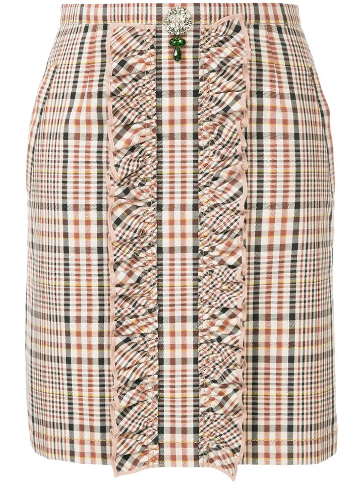 No21 Ruffled Check Skirt - Brown