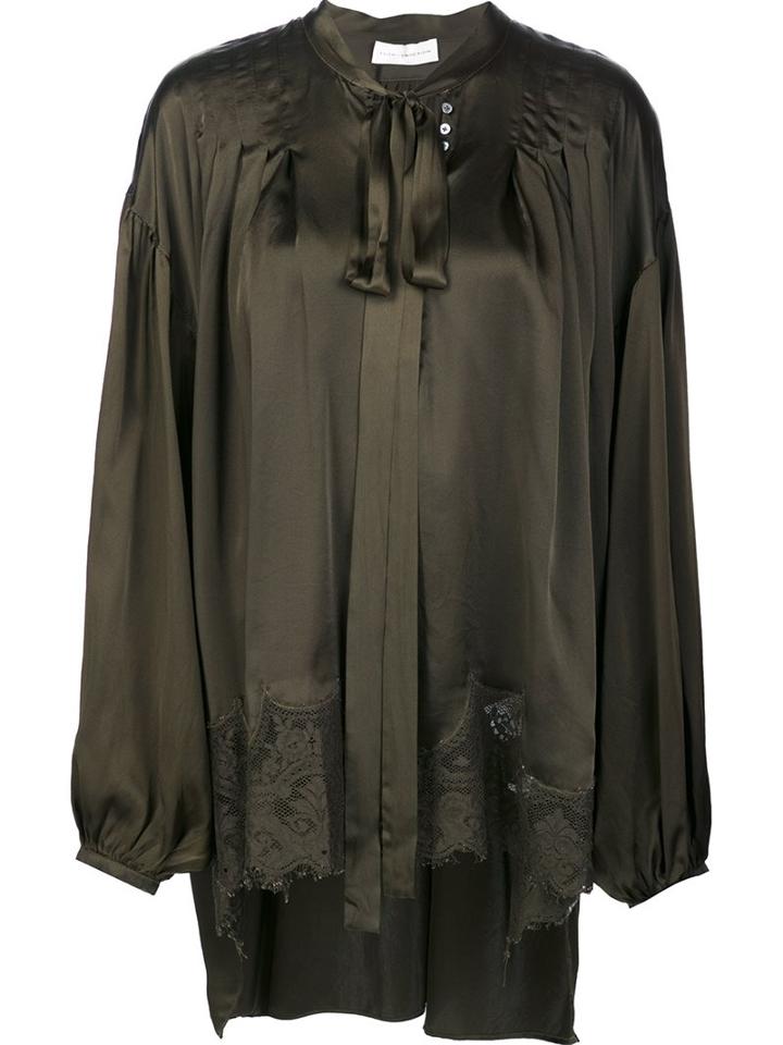 Faith Connexion Lace Hem Blouse, Women's, Size: Medium, Green, Silk