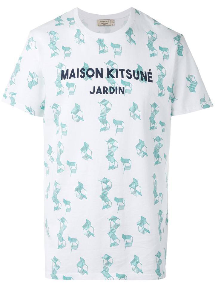Maison Kitsuné Logo Print T-shirt, Men's, Size: Medium, White, Cotton