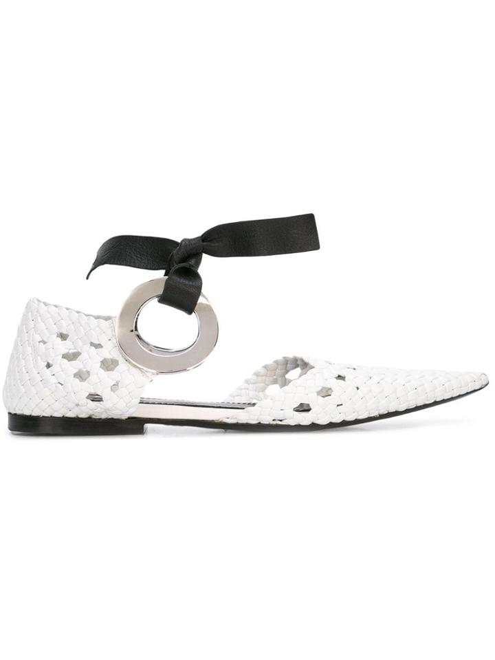 Proenza Schouler Woven Grommet Flats - White