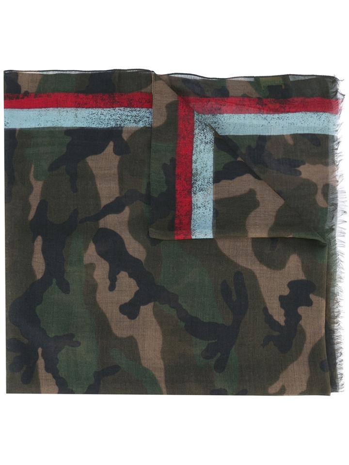 Valentino Valentino Garavani Camouflage Scarf, Men's, Green, Silk/cashmere/modal
