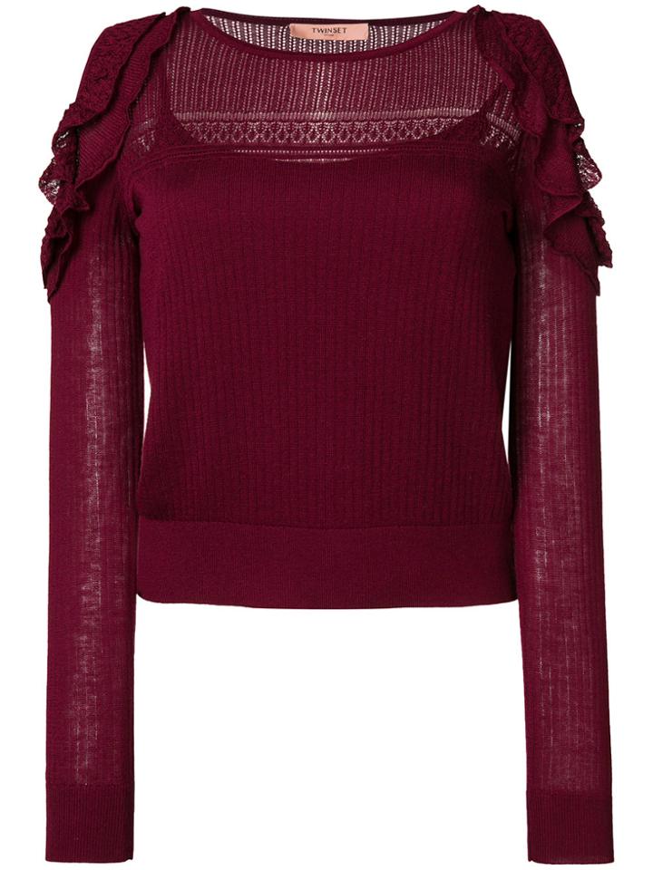 Twin-set Ruffled Cut Out Top - Red