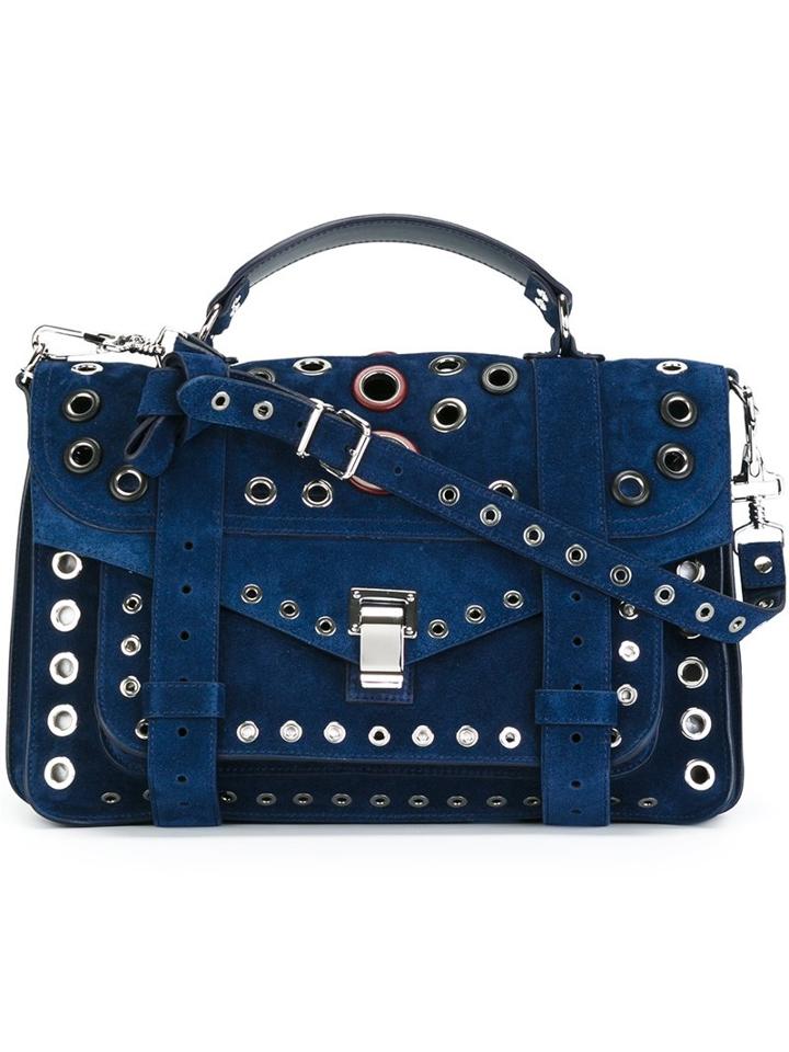 Medium 'ps1' Satchel, Women's, Blue, Leather/brass/calf Suede, Proenza Schouler