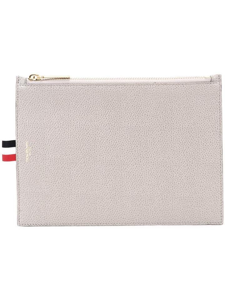 Thom Browne Top Zip Clutch, Men's, Grey, Calf Leather
