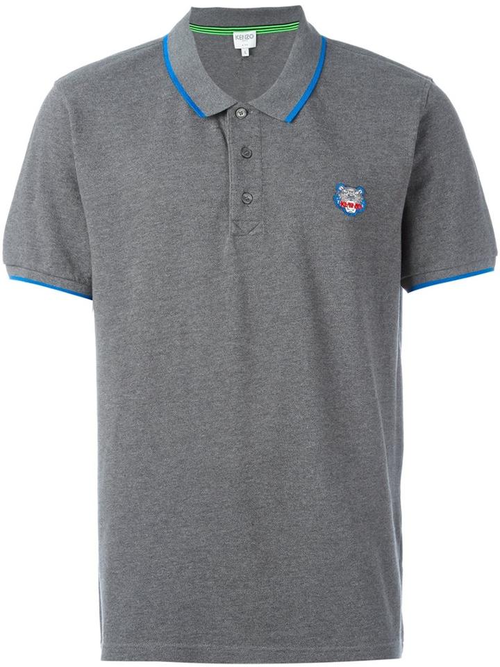 Kenzo 'mini Tiger' Polo Shirt, Men's, Size: Xl, Grey, Cotton