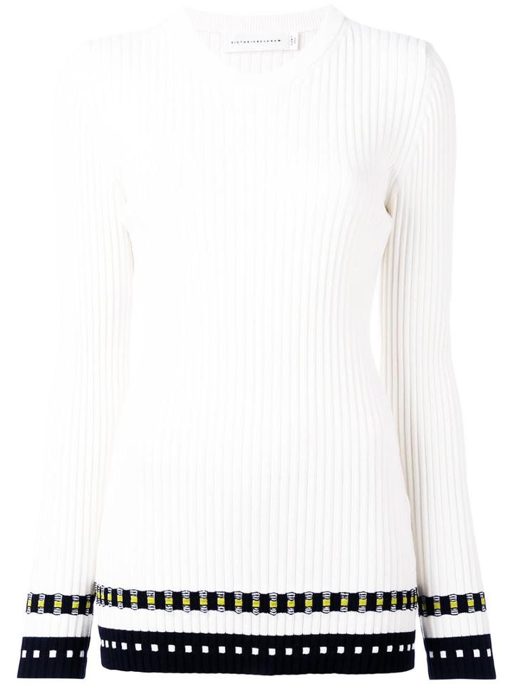 Victoria Beckham - Ribbed Long Sleeve Top - Women - Polyamide/spandex/elastane/wool - 1, Nude/neutrals, Polyamide/spandex/elastane/wool