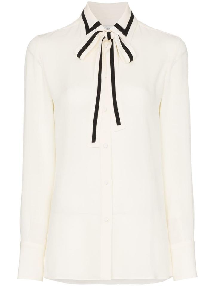 Valentino Georgette Bow Neck Silk Shirt - Neutrals