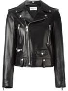Saint Laurent Embroidered Love Patch Biker Jacket, Women's, Size: 36, Black, Calf Leather/leather/cupro/cotton
