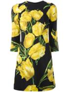 Dolce & Gabbana Tulip Print Dress, Women's, Size: 44, Black, Viscose/silk/spandex/elastane