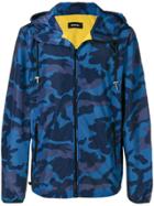 Diesel Camouflage Print Hooded Jacket - Blue