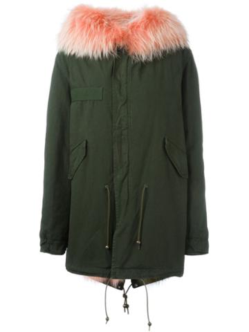 Mr & Mrs Italy Fox And Raccoon Fur Lined Parka, Size: Xs, Green, Cotton/fox Fur/polyester/racoon Fur