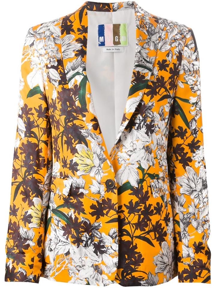 Msgm Floral Print Blazer, Women's, Size: 44, Yellow/orange, Viscose/polyester