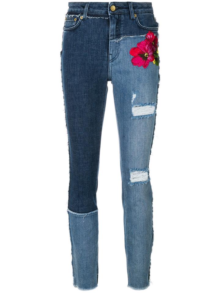 Dolce & Gabbana Floral Embroidered Distressed Skinny Jeans - Blue