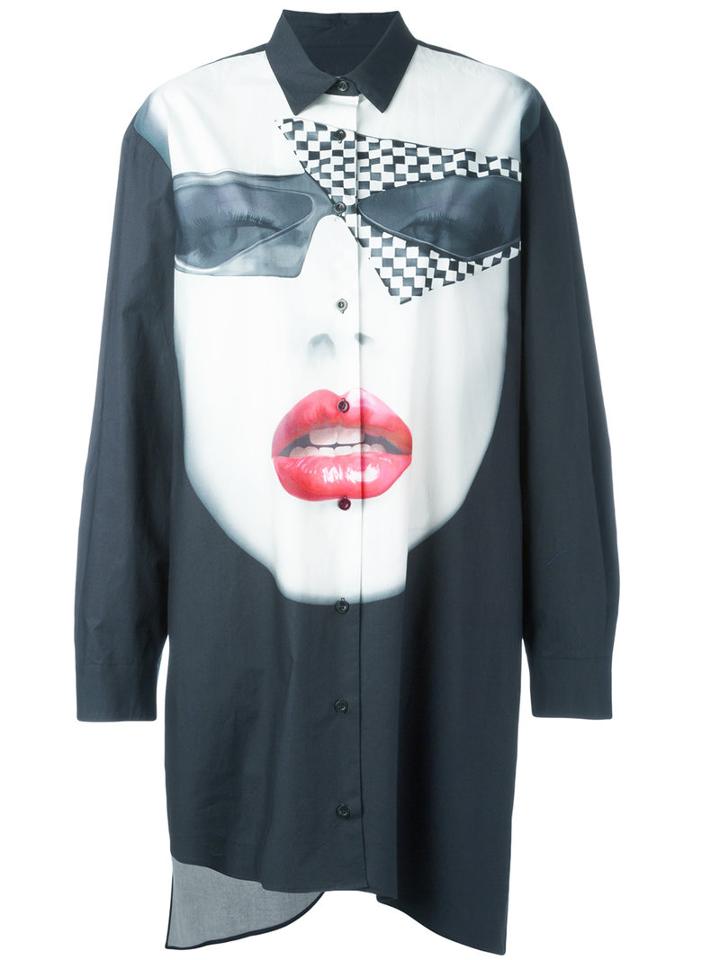 Jeremy Scott Printed Shirt Dress, Women's, Size: 38, Black, Cotton