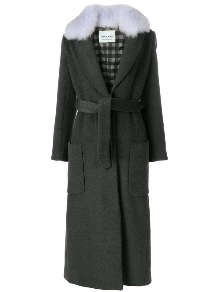 Ava Adore Fox Fur Trim Coat - Grey