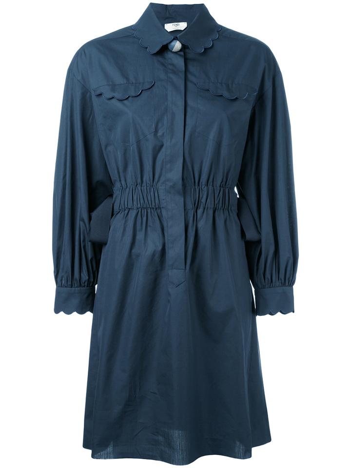 Fendi - Scallop Trim Shirt Dress - Women - Cotton/viscose - 40, Blue, Cotton/viscose