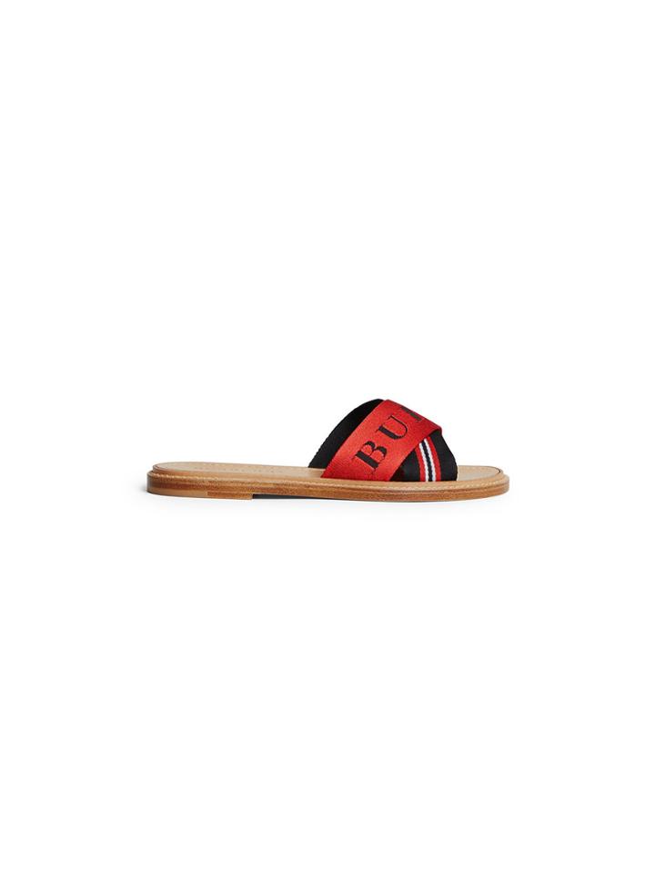 Burberry Striped Slides - Brown