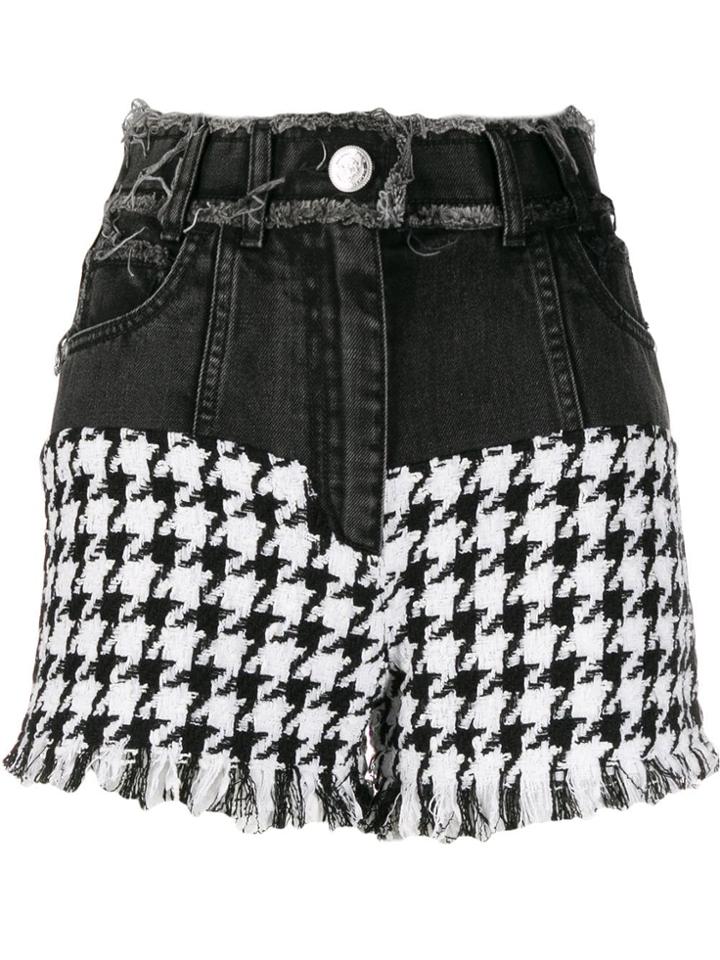 Balmain Houndstooth Panels Denim Shorts - Black