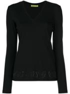 Versace Jeans Strass Detail V-neck Top - Black