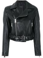 Manokhi - Cropped Biker Jacket - Women - Leather/polyester/viscose - 38, Black, Leather/polyester/viscose