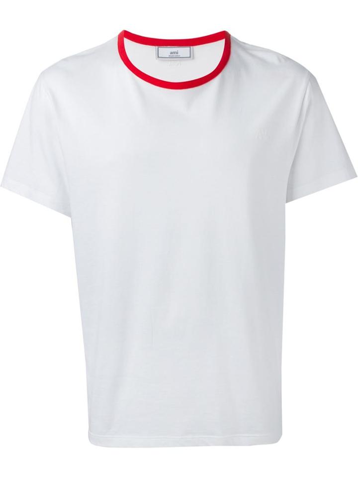 Ami Alexandre Mattiussi Round Neck T-shirt, Men's, Size: Large, White, Cotton