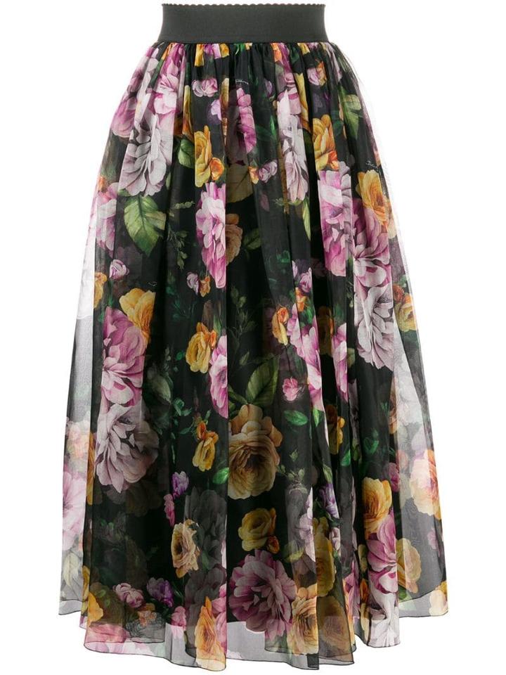 Dolce & Gabbana Floral Layered Ruched Skirt - Black