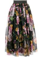 Dolce & Gabbana Floral Layered Ruched Skirt - Black