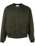 Marni Collarless Bomber Jacket, Men's, Size: 48, Green, Cotton/polyamide/wool