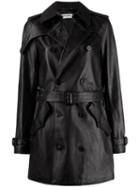 Saint Laurent Double-breasted Leather Coat - Black