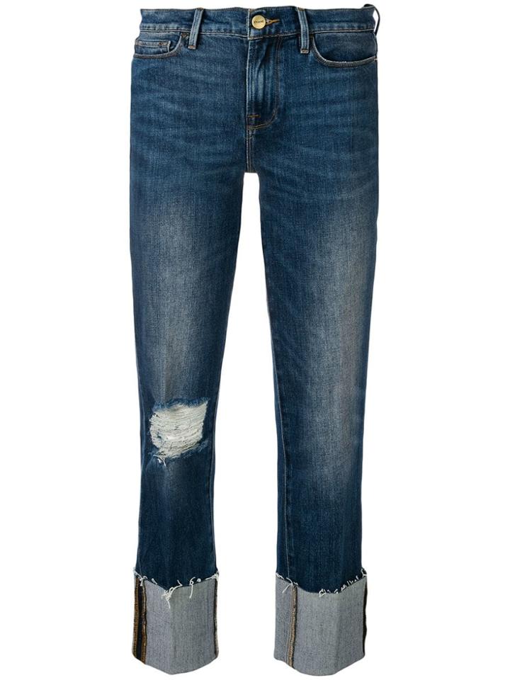 Frame Distressed Straight Jeans - Blue