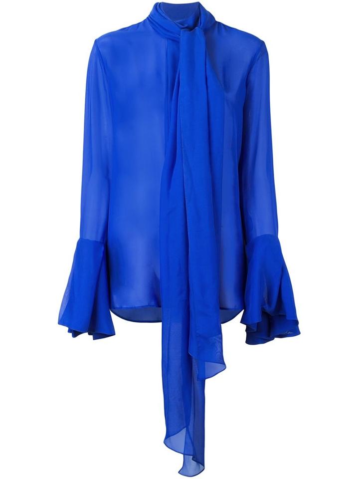 Ellery Sheer Pussy Bow Shirt, Women's, Size: 10, Blue, Silk