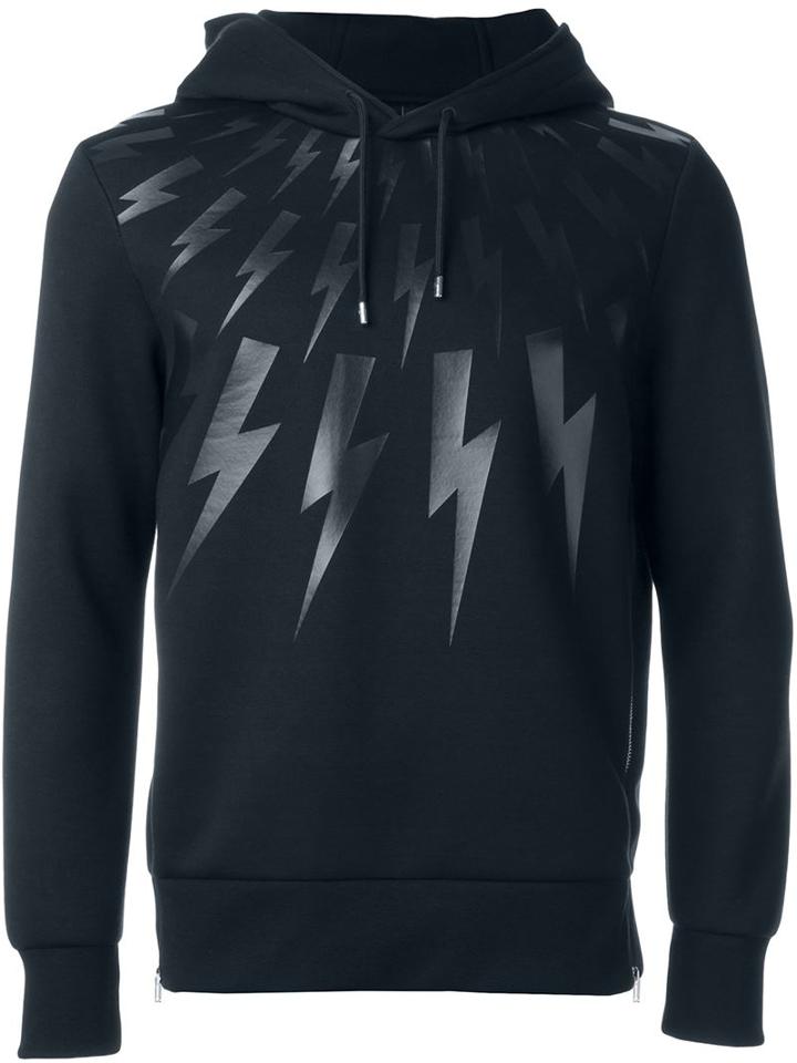 Neil Barrett Lightning Bolt Hoodie, Men's, Size: S, Black, Polyurethane/viscose