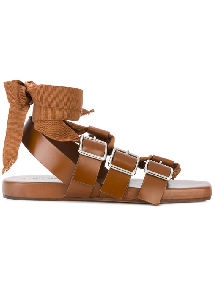 Jil Sander Antick Buckled Sandals - Brown