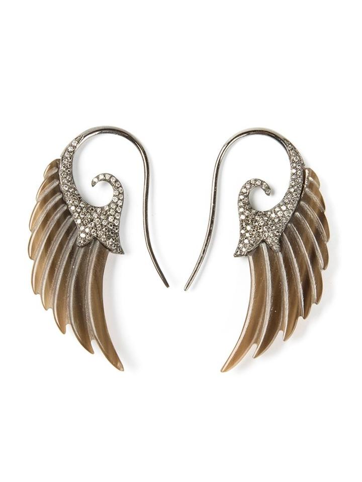Noor Fares Diamond Wing Earrings, Women's, Brown