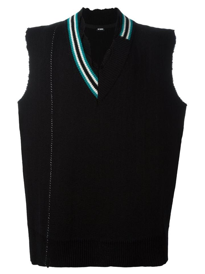 Raf Simons V-neck Sleeveless Knitted T-shirt, Men's, Black, Virgin Wool
