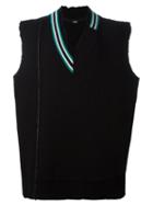 Raf Simons V-neck Sleeveless Knitted T-shirt, Men's, Black, Virgin Wool