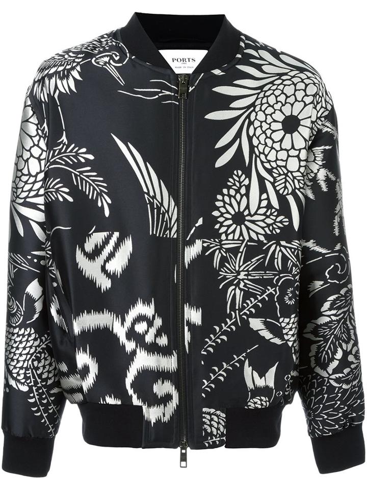 Ports 1961 Jacquard Bomber Jacket, Men's, Size: 54, Black, Polyester/cupro/cotton