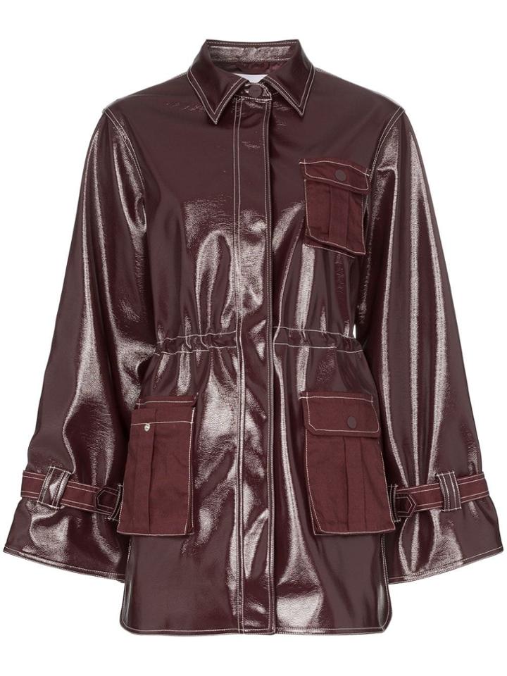 Ganni Oversized Contrast Stitch Jacket - Red