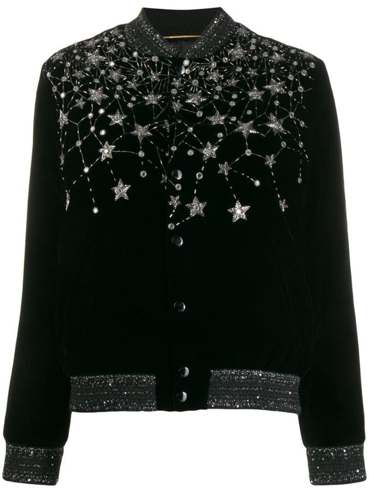 Saint Laurent Crystal Embroidered Cardigan - Black