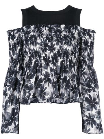 Nicole Miller Painted Flowers Blouse - Black