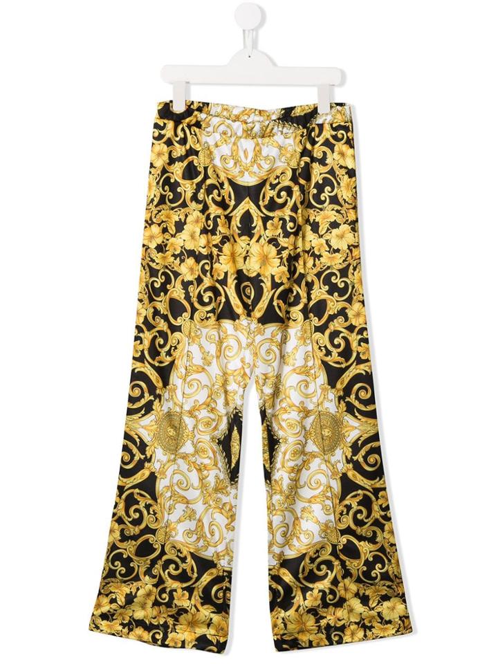 Young Versace Baroque Wide Leg Trousers - Black