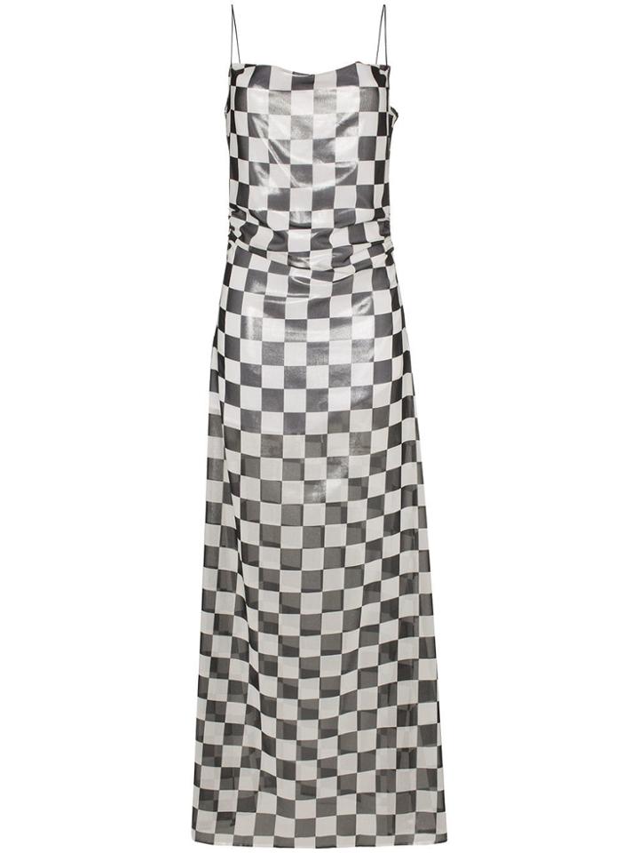 Filles A Papa Check Print Sleeveless Maxi Dress - White