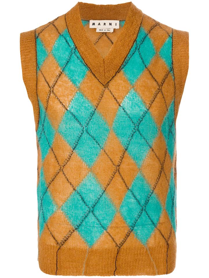 Marni Argyle Knitted Vest - Yellow & Orange